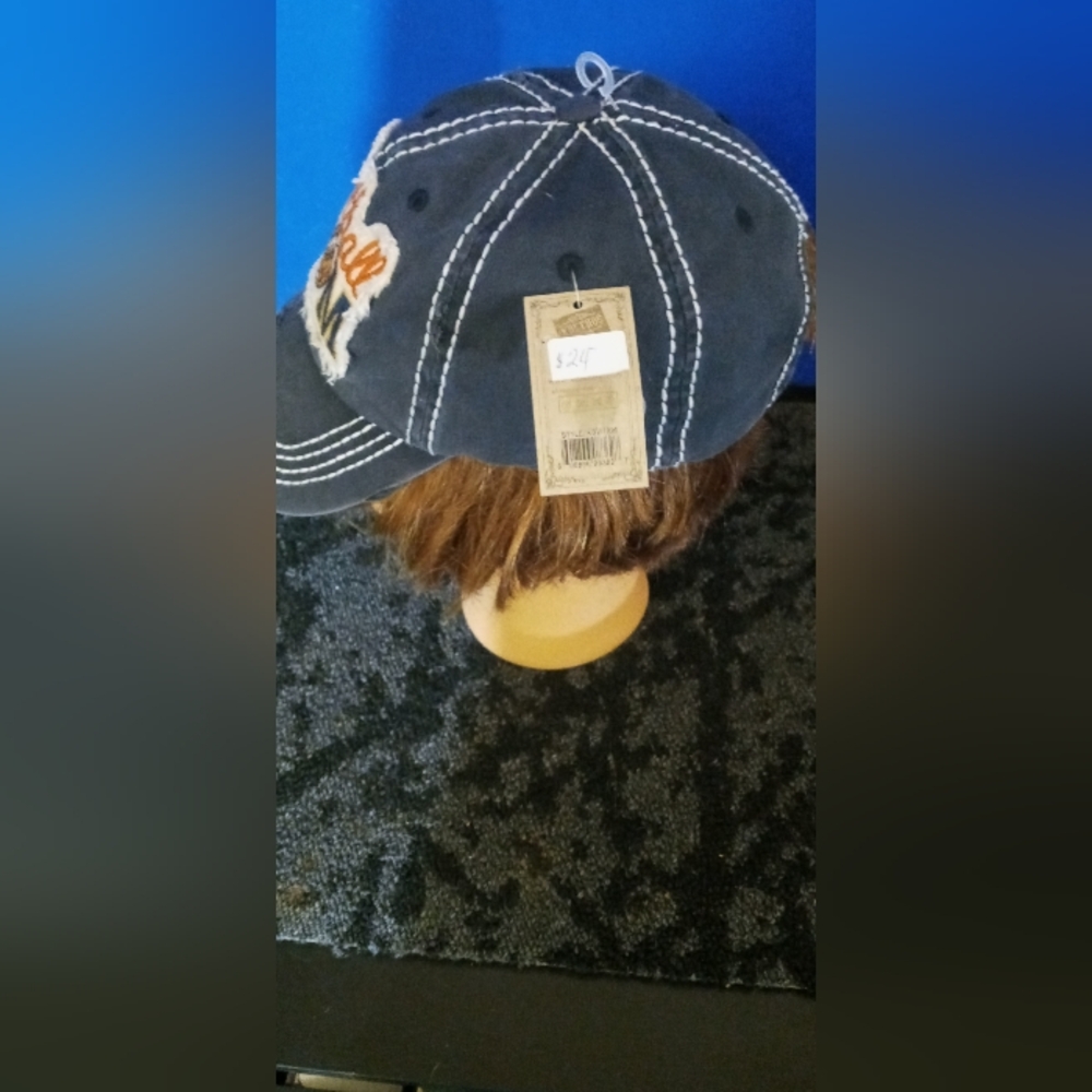Distressed 'Football Mom' Baseball Cap - Navy with Orange & White Patch - Picture 2 of 3